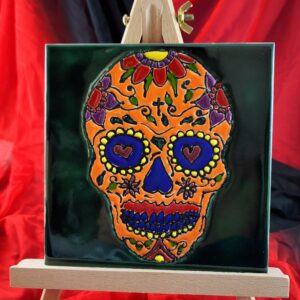 Kafelek Dia de los Muertos czaszka pomarańczowa