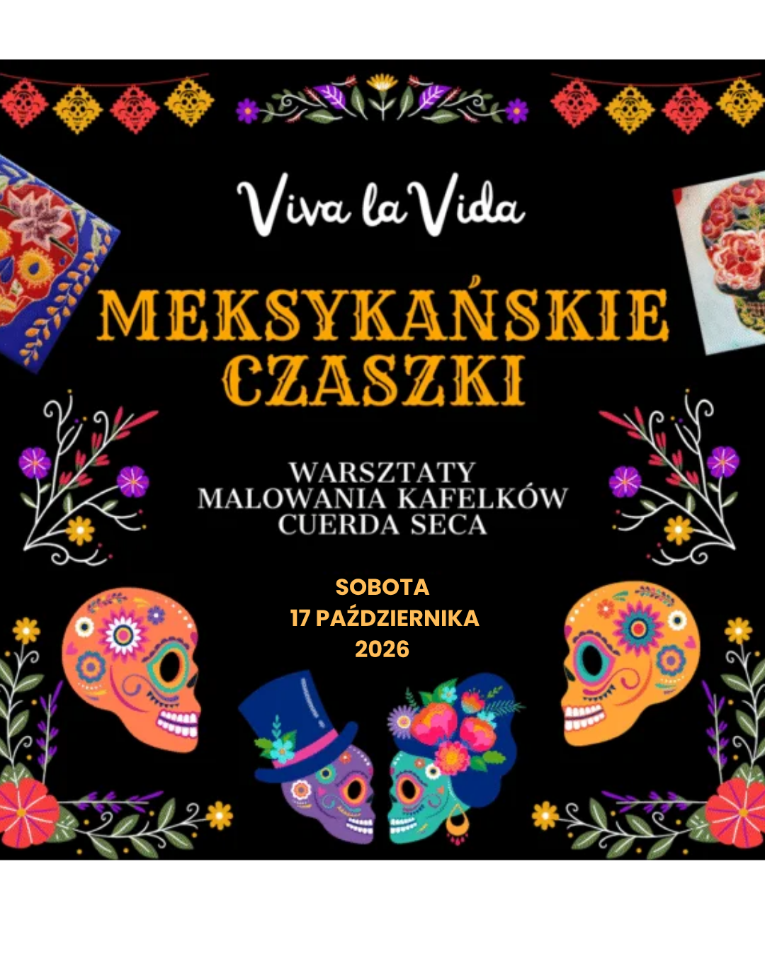 warsztaty ceramiczne Warszawa czaszki cuerda seca – malowanie meksykańskich czaszek na kafelkach z Ceramika Azuliana cuerda seca